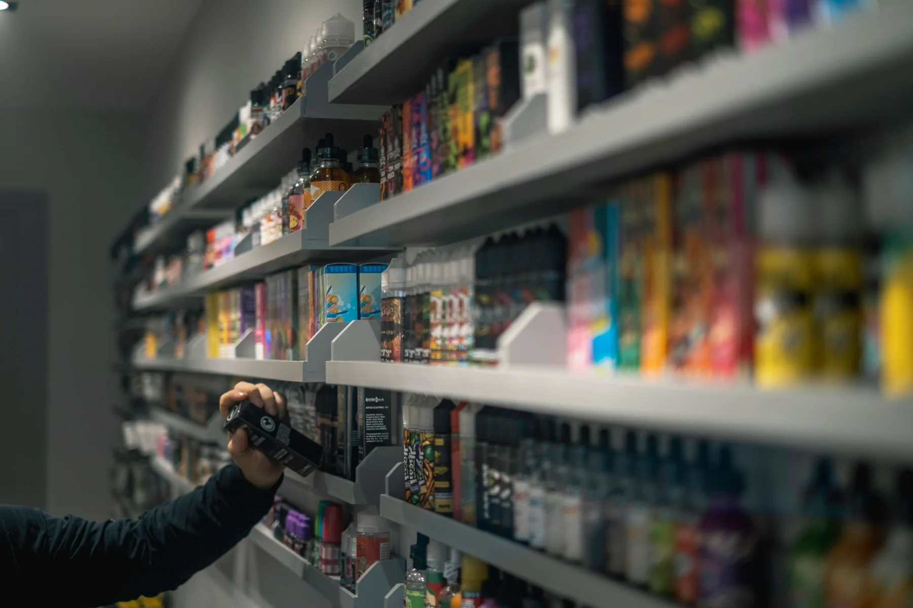 Shelves inside Paradise Vapes, a Welland vape store in Ontario