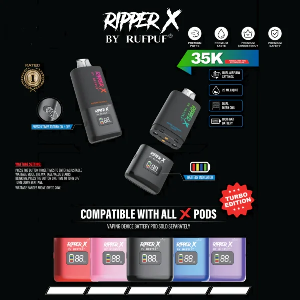 Ripper X Pod by Rufpuf 35k – Turbo 2 in 1 – 35000 Puffs